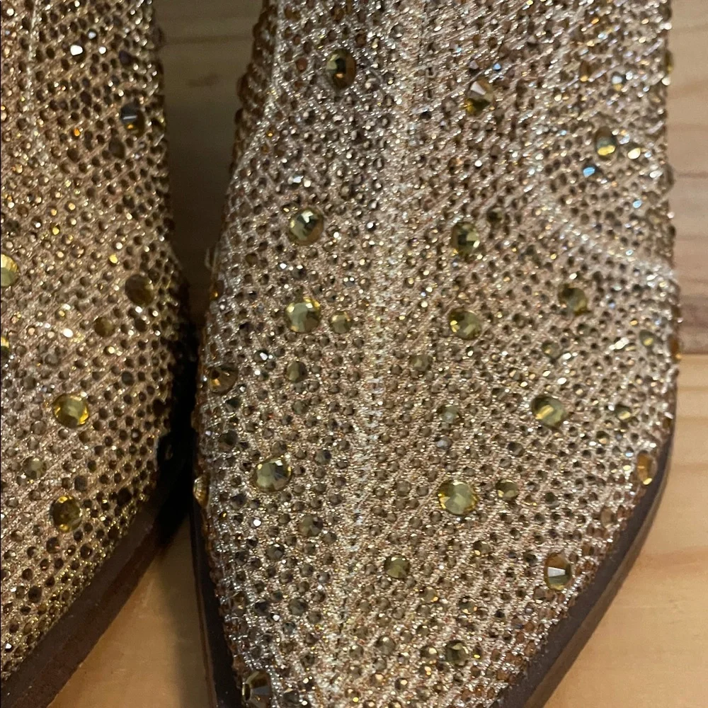 Jessica Simpson Gold/Tan Crystal Western Ankle Boots - Picture 6 of 7